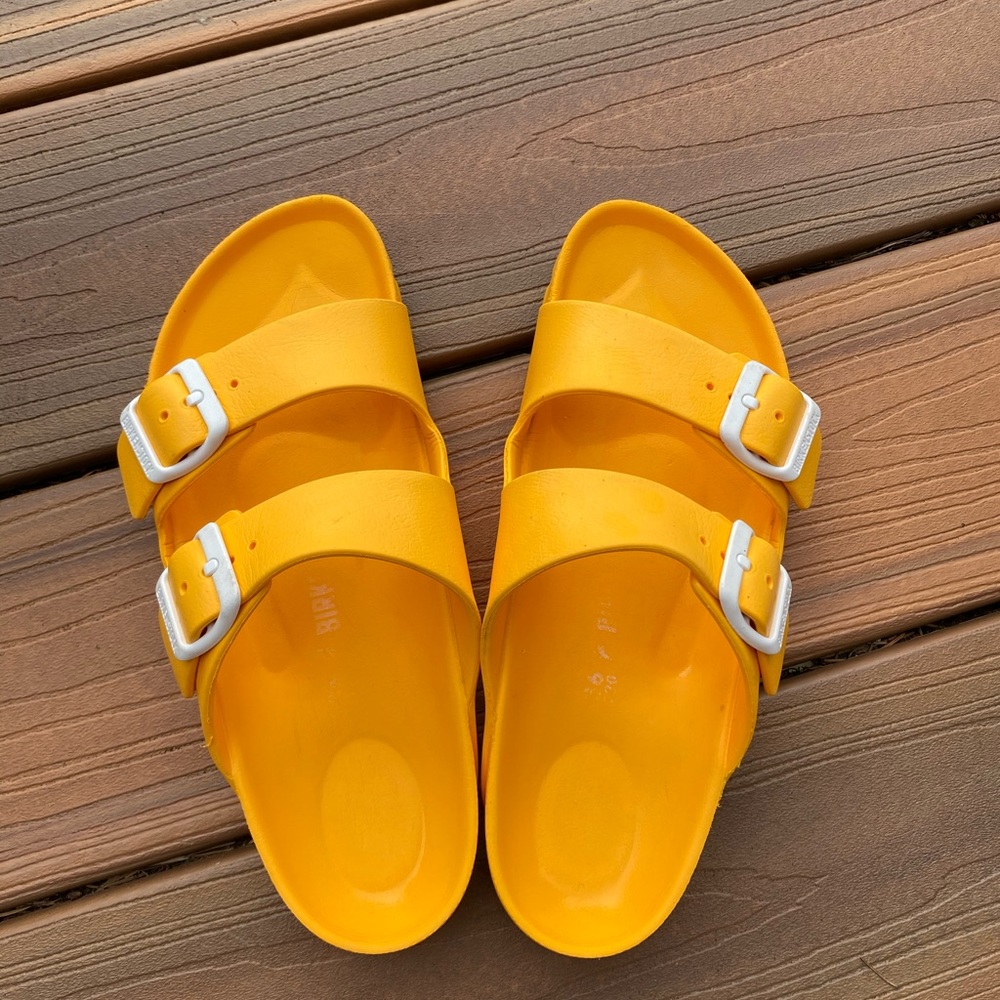 yellow birkenstocks